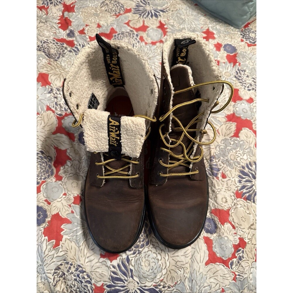 Dr Martens womens combs fold down boots leather combat Fleece lined brown UK 6